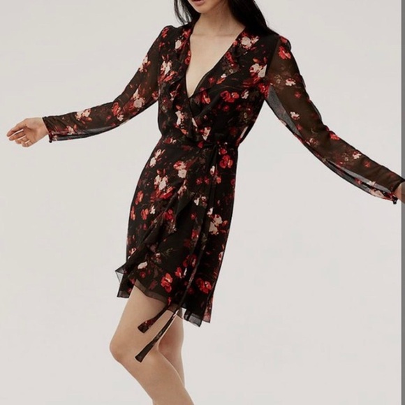 Aritzia Wilfred Louise Floral Wrap black and red dress - Picture 5 of 13